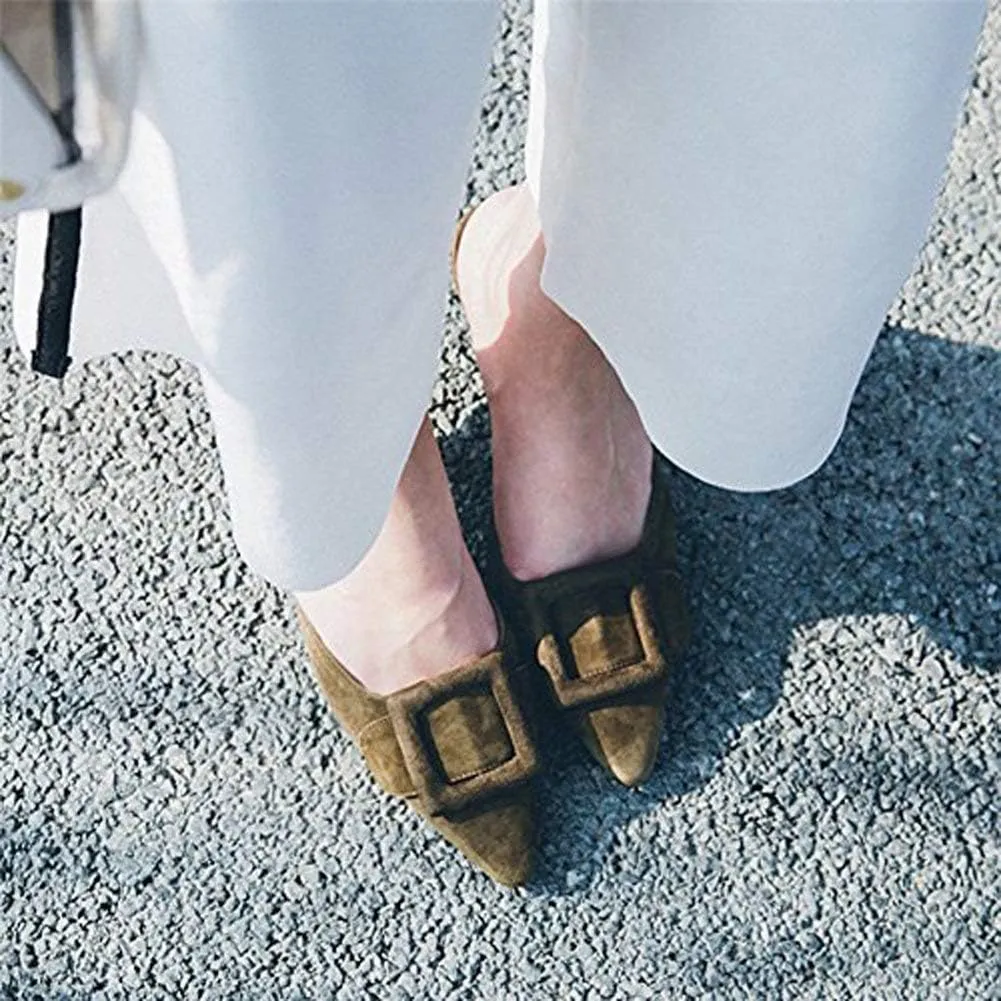 Divanne Heeled Mules for Women, Pointed Toe Slingback Pumps Buckle Kitten Heels Mules Slides Backless Dress Sandals