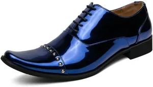 Dress Oxford for Men Lace Up Square Toe PU Leather Cap Toe Oxford Shoes Non Slip Block Heel Low Top Classic