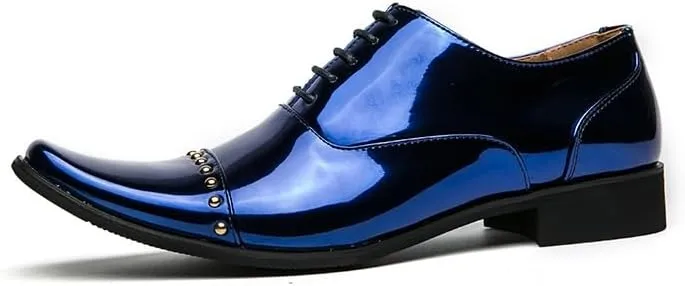 Dress Oxford for Men Lace Up Square Toe PU Leather Cap Toe Oxford Shoes Non Slip Block Heel Low Top Classic
