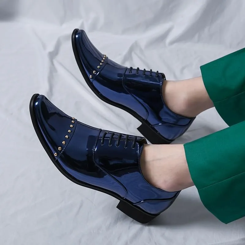 Dress Oxford for Men Lace Up Square Toe PU Leather Cap Toe Oxford Shoes Non Slip Block Heel Low Top Classic
