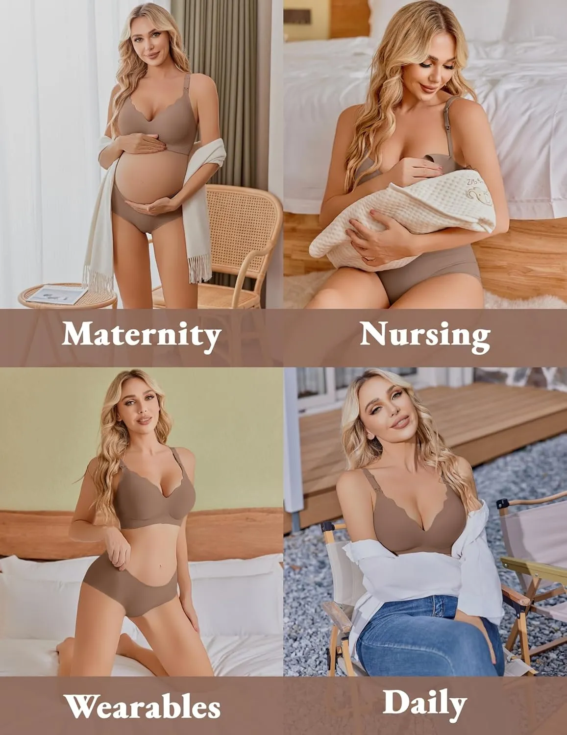 Ekouaer Nursing Bra Wavy Breastfeeding Bras for Women Seamless Maternity Support Wireless Pregnancy Sleep Bralette