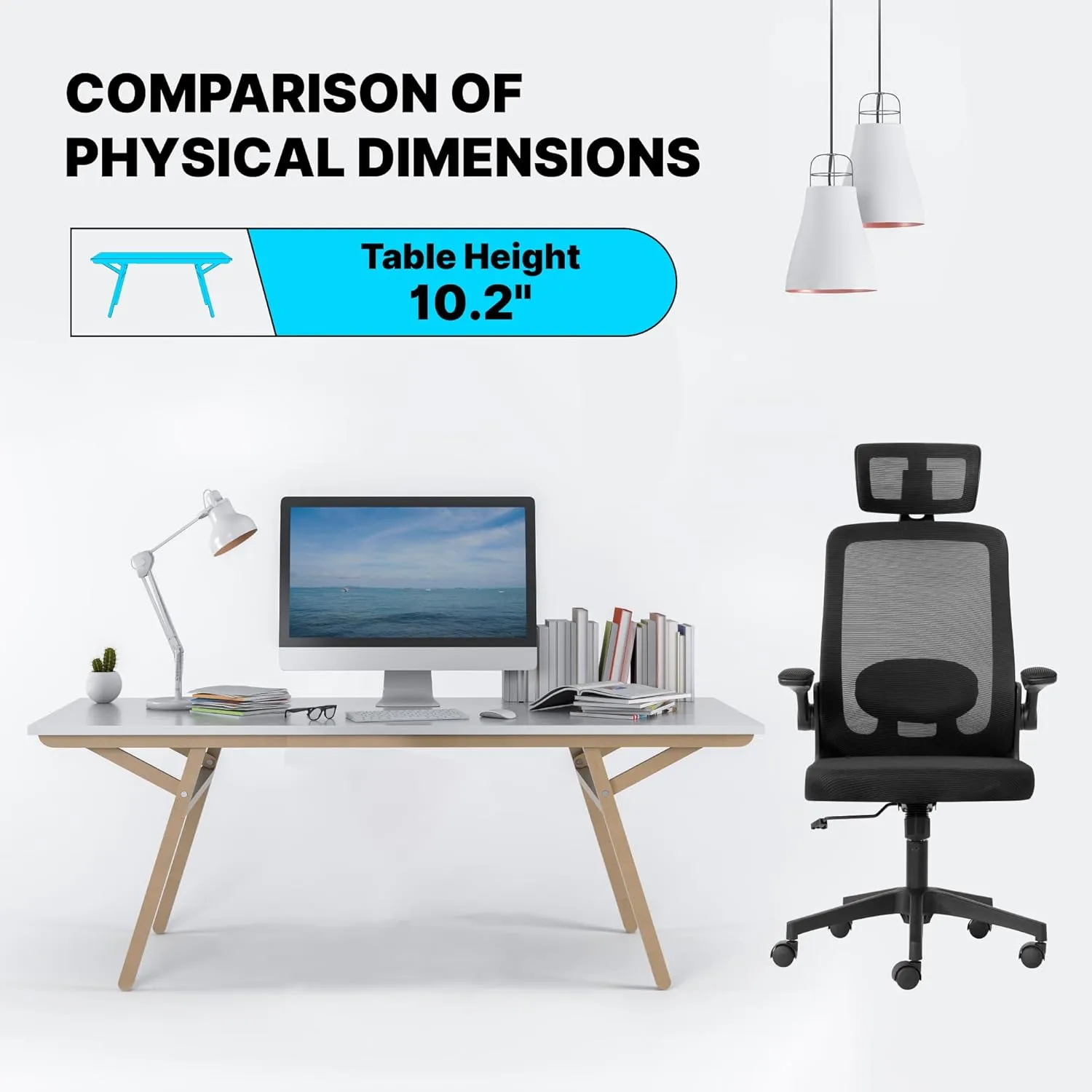 Ergonomic Home Office Chair with Adjustable Lumbar Support Adjustable Headrest,Comfy High Back, Breathable Mesh Computer Gaming Chair with Flip-Up Armrests (Black)