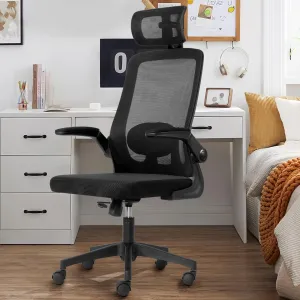 Ergonomic Home Office Chair with Adjustable Lumbar Support Adjustable Headrest,Comfy High Back, Breathable Mesh Computer Gaming Chair with Flip-Up Armrests (Black)