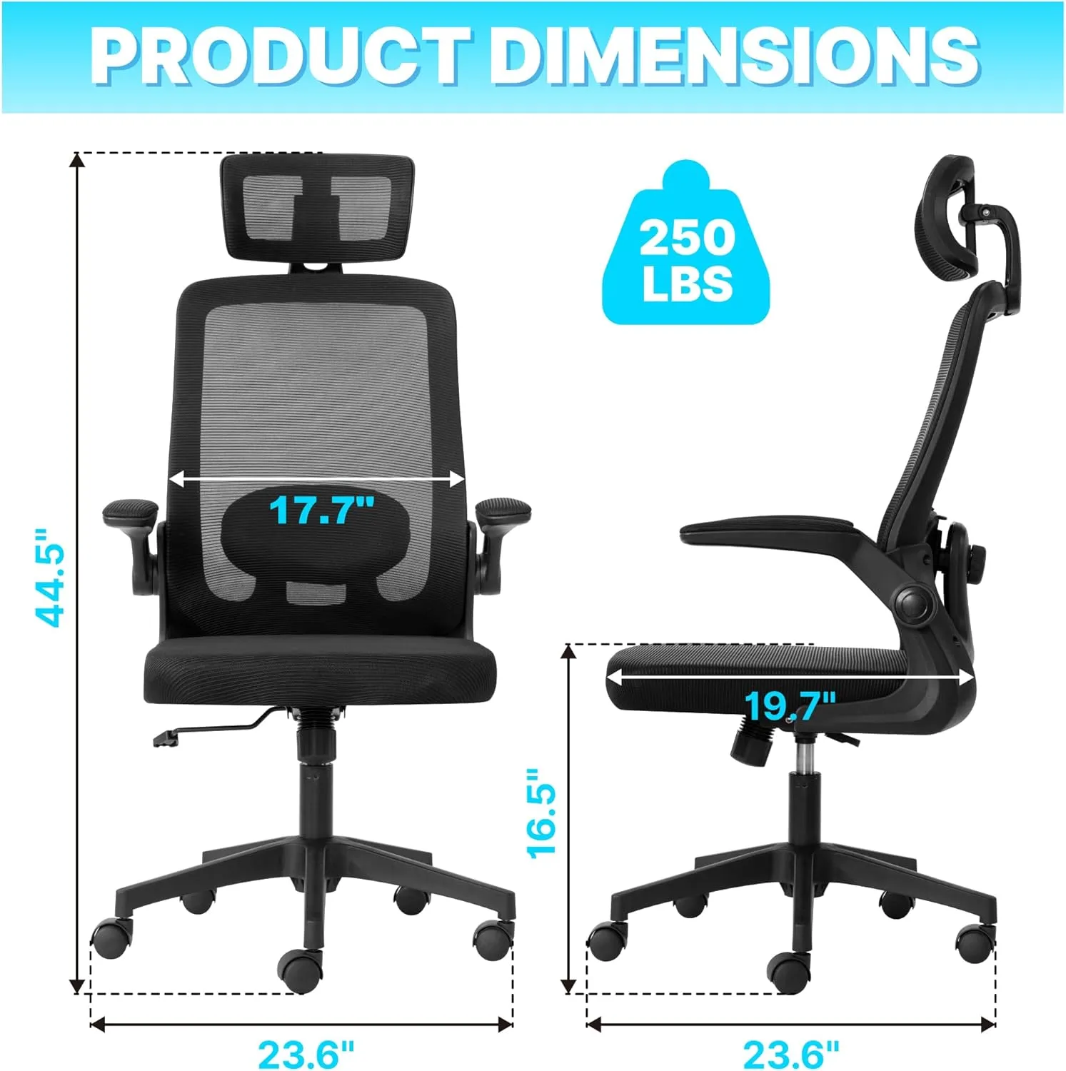 Ergonomic Home Office Chair with Adjustable Lumbar Support Adjustable Headrest,Comfy High Back, Breathable Mesh Computer Gaming Chair with Flip-Up Armrests (Black)