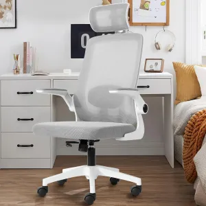 Ergonomic Home Office Chair with Adjustable Lumbar Support Adjustable Headrest,Comfy High Back, Breathable Mesh Computer Gaming Chair with Flip-Up Armrests (Grey)