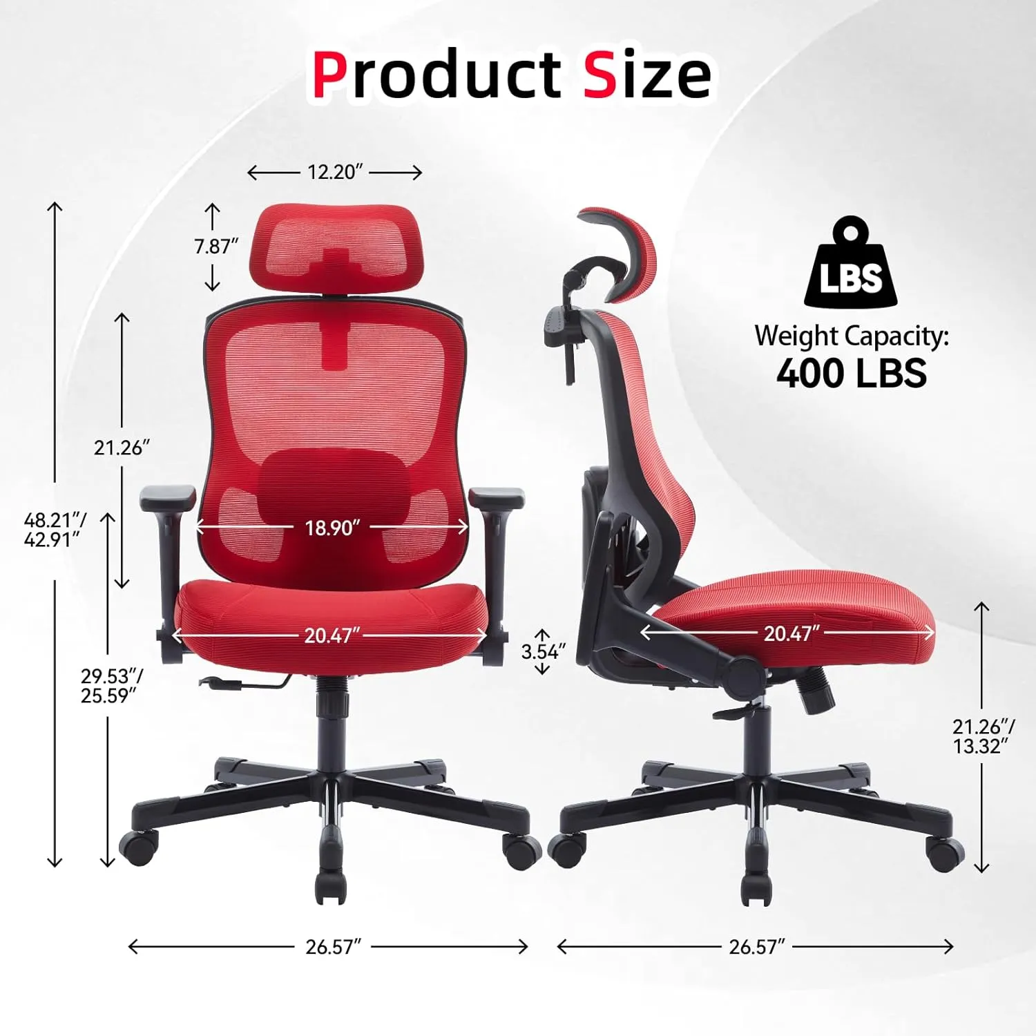 Ergonomic Office Chair Big Tall Reclining Gaming Chair Adjustable Lumbar Support 6D Armrest 6D Headrest Breathable Mesh Swivel Computer Chairs Home Task Desk Chair Wheels Coat Hanger Tilt Lock Red