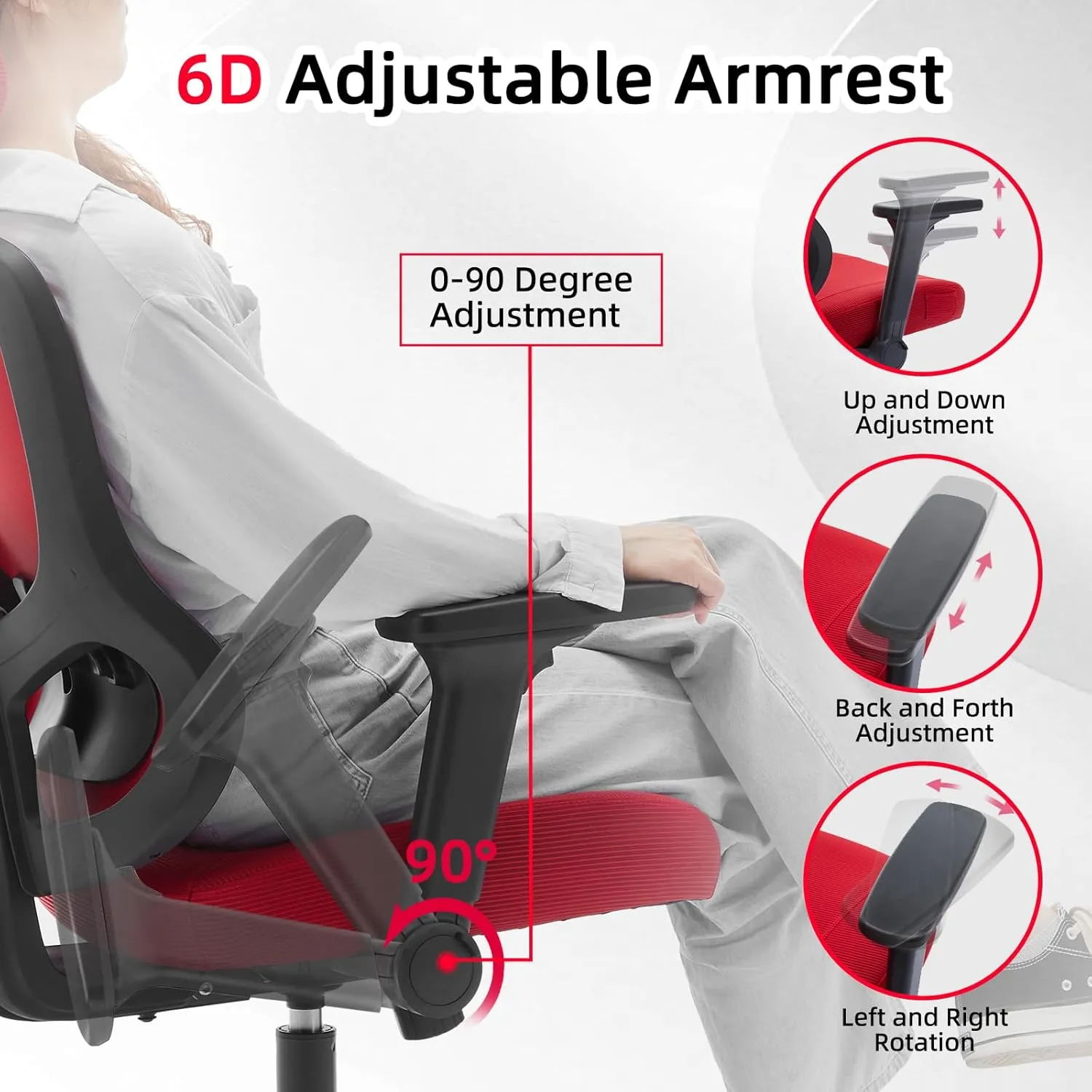 Ergonomic Office Chair Big Tall Reclining Gaming Chair Adjustable Lumbar Support 6D Armrest 6D Headrest Breathable Mesh Swivel Computer Chairs Home Task Desk Chair Wheels Coat Hanger Tilt Lock Red