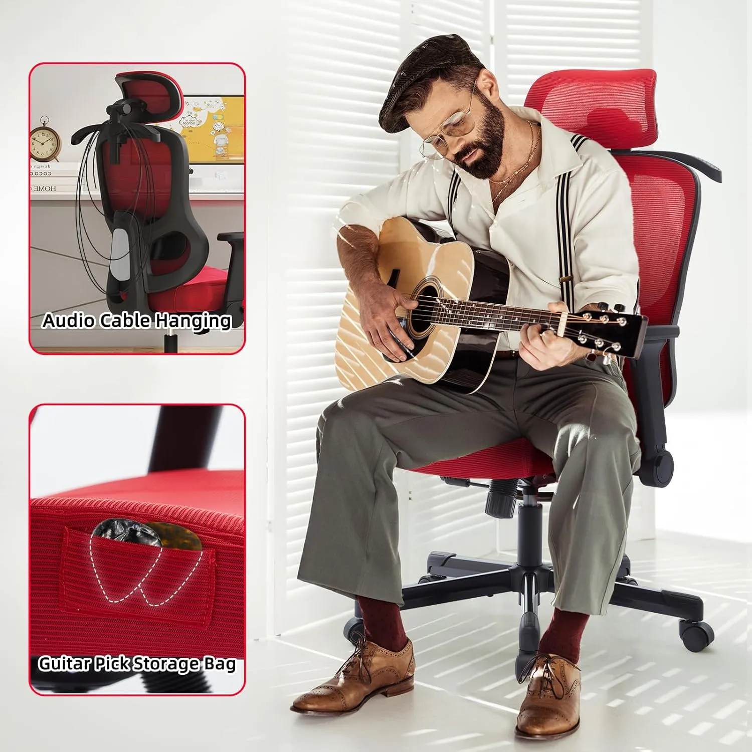 Ergonomic Office Chair Big Tall Reclining Gaming Chair Adjustable Lumbar Support 6D Armrest 6D Headrest Breathable Mesh Swivel Computer Chairs Home Task Desk Chair Wheels Coat Hanger Tilt Lock Red
