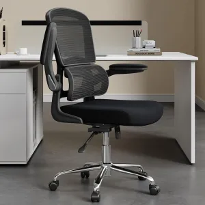 Ergonomic Office Chair, Breathable Mesh Chair with Adjustable Height, Computer Chair with a Double Lumbar Support and Flip-up Arms, Home Office Desk Chair with 90°-130° Tilt Function