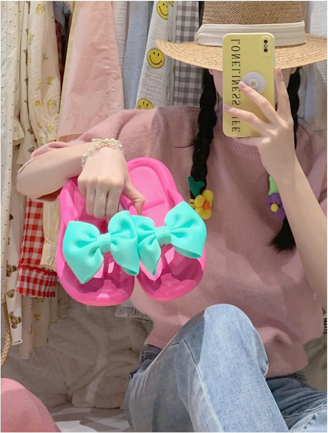 Fairy Bow Flip Flop Summer Beach Sandal Slippers for Womens Girls Women's Flip Flop Sandal Aesthetics Slippers