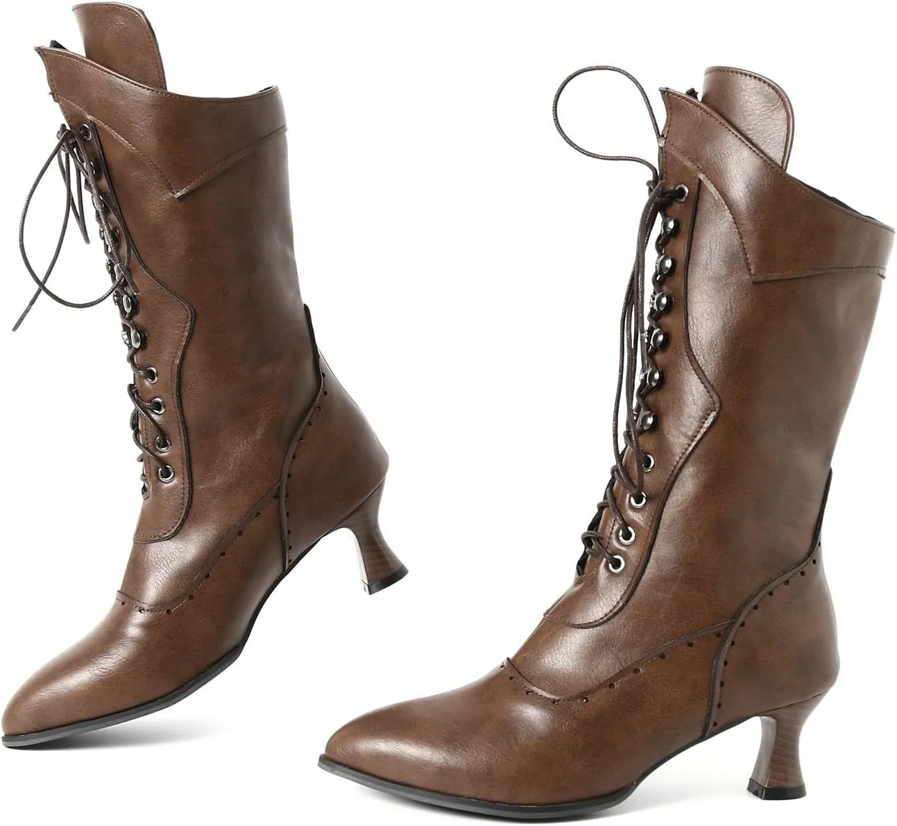 Fall Boots Womens Retro Vintage Victorian Boots Lace up Ankle Boots Mid Heel Witch Granny Booties Costume Shoes
