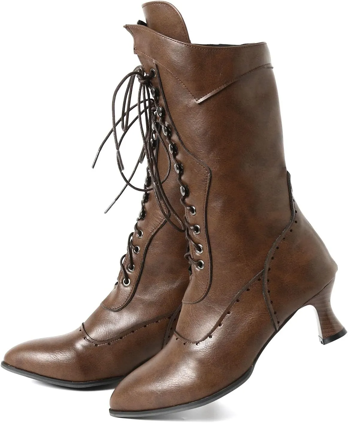 Fall Boots Womens Retro Vintage Victorian Boots Lace up Ankle Boots Mid Heel Witch Granny Booties Costume Shoes