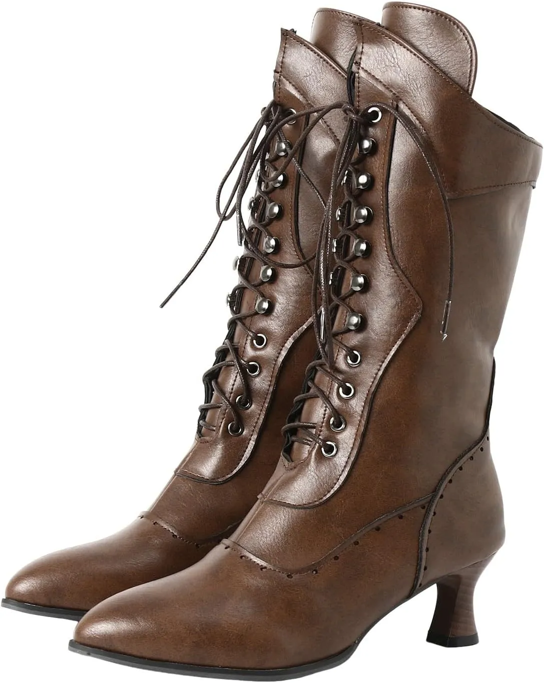 Fall Boots Womens Retro Vintage Victorian Boots Lace up Ankle Boots Mid Heel Witch Granny Booties Costume Shoes