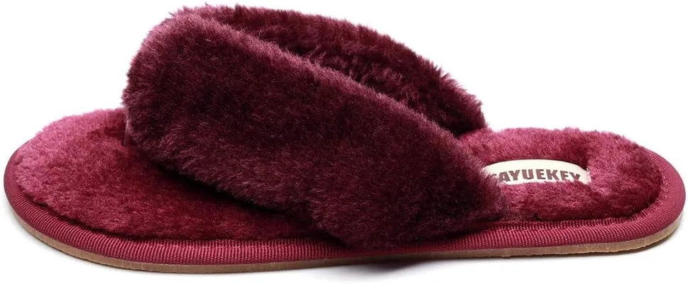 FAYUEKEY Comfort Spa Flip Flops Thong Slide for Women Girls Sexy Fuzzy Bedroom House Slippers with Memory Foam