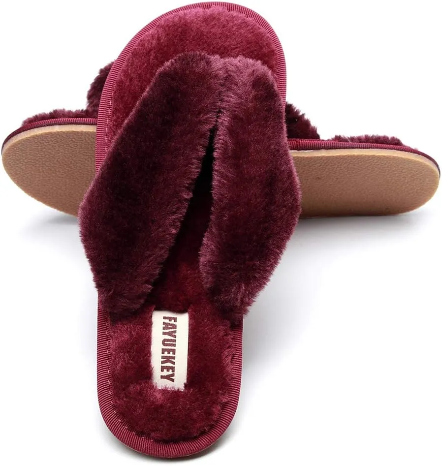 FAYUEKEY Comfort Spa Flip Flops Thong Slide for Women Girls Sexy Fuzzy Bedroom House Slippers with Memory Foam
