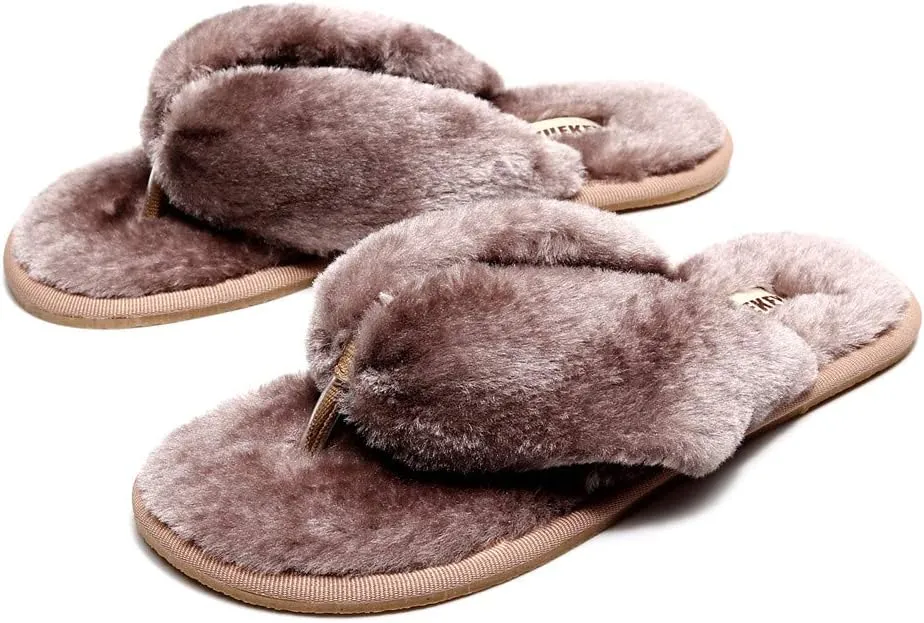 FAYUEKEY Comfort Spa Flip Flops Thong Slide for Women Girls Sexy Fuzzy Bedroom House Slippers with Memory Foam