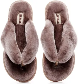 FAYUEKEY Comfort Spa Flip Flops Thong Slide for Women Girls Sexy Fuzzy Bedroom House Slippers with Memory Foam