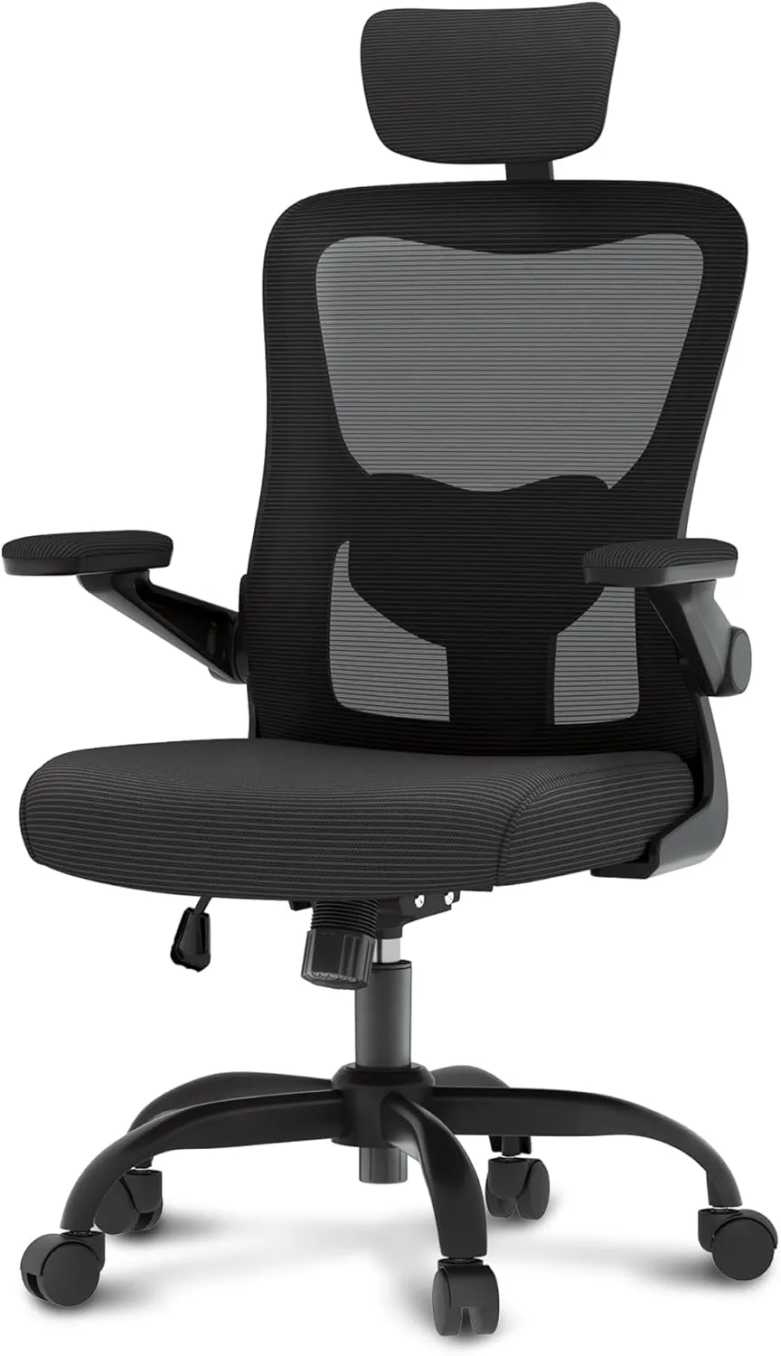 FLEXISPOT Ergonomic Office Chairs Mesh Computer Desk Chair with 4D Flip-up Armrests 2D Lumbar Support Comfy High Back Rolling Task Chair with Swivel Wheels, Black