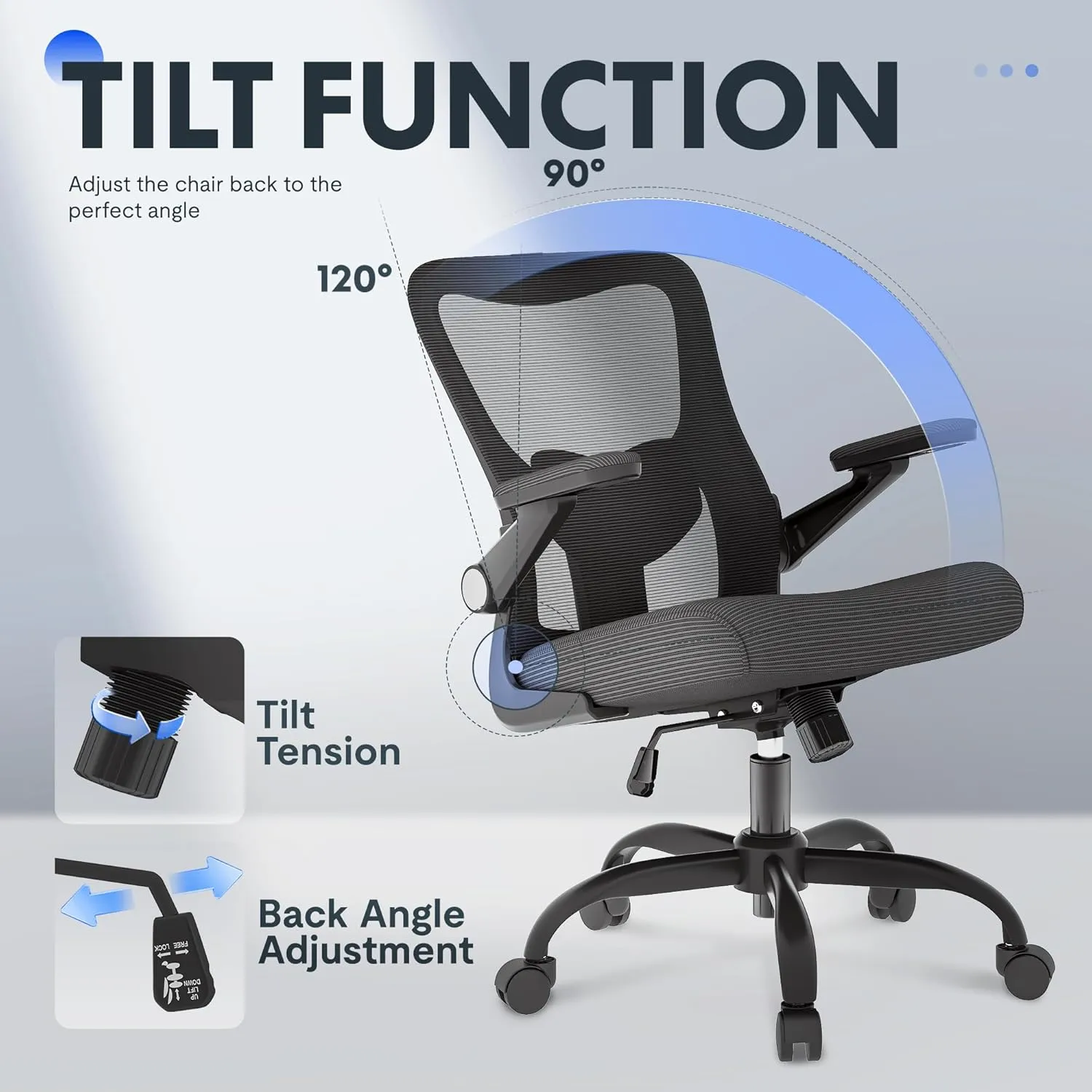 FLEXISPOT Ergonomic Office Chairs Mesh Computer Desk Chair with 4D Flip-up Armrests 2D Lumbar Support Comfy High Back Rolling Task Chair with Swivel Wheels, Black