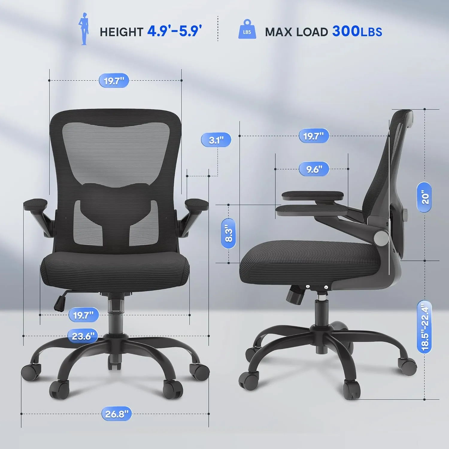 FLEXISPOT Ergonomic Office Chairs Mesh Computer Desk Chair with 4D Flip-up Armrests 2D Lumbar Support Comfy High Back Rolling Task Chair with Swivel Wheels, Black