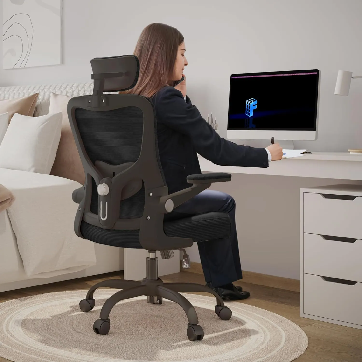 FLEXISPOT Ergonomic Office Chairs Mesh Computer Desk Chair with 4D Flip-up Armrests 2D Lumbar Support Comfy High Back Rolling Task Chair with Swivel Wheels, Black