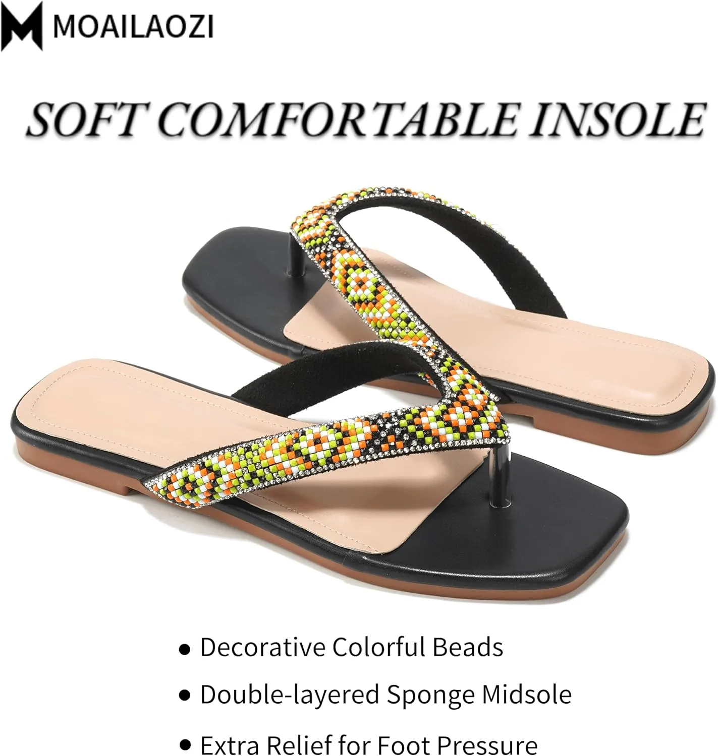 Flip Flops Sandals for Women, Summer Fashion Leather Slippers, Lightweight Comfortable Beach Sandals Slip On Flat Dressy Size 6-10