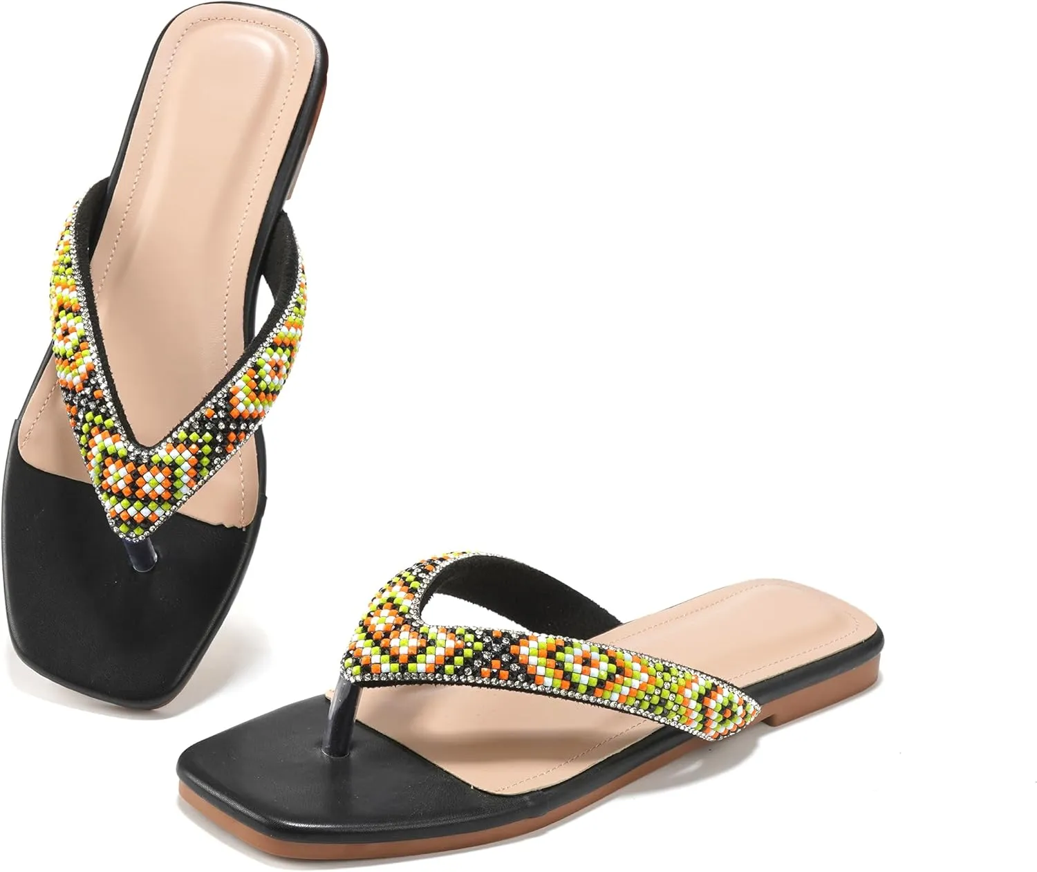 Flip Flops Sandals for Women, Summer Fashion Leather Slippers, Lightweight Comfortable Beach Sandals Slip On Flat Dressy Size 6-10