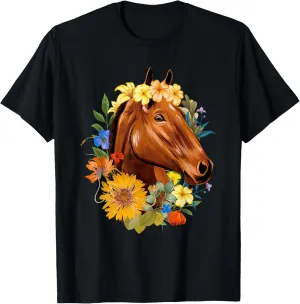 Floral Spring Horses - Animal Horse Rider Equestrian Lover T-Shirt