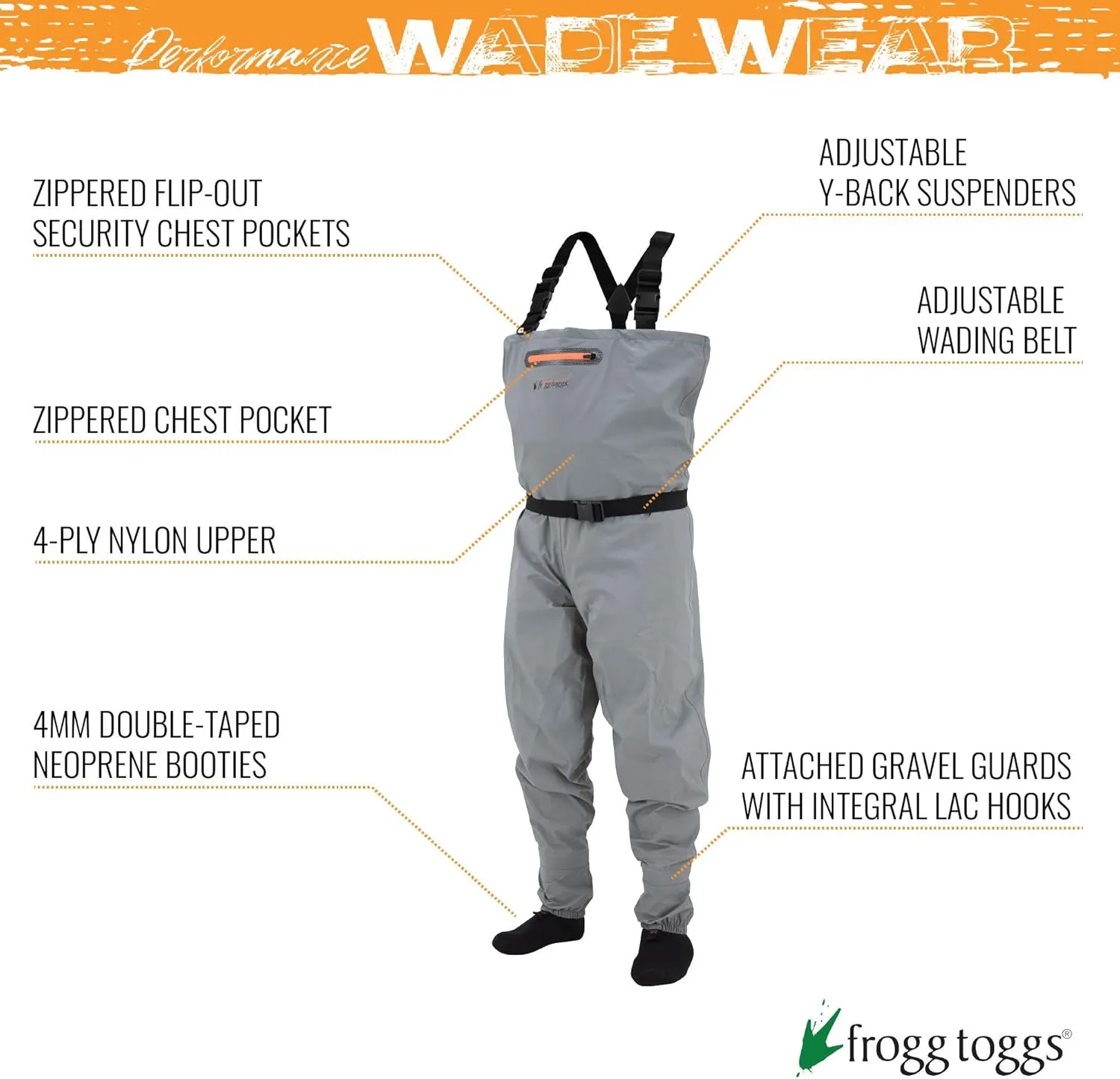 FROGG TOGGS Canyon II Breathable Waterproof Stockingfoot Fishing Chest Wader for Fishing