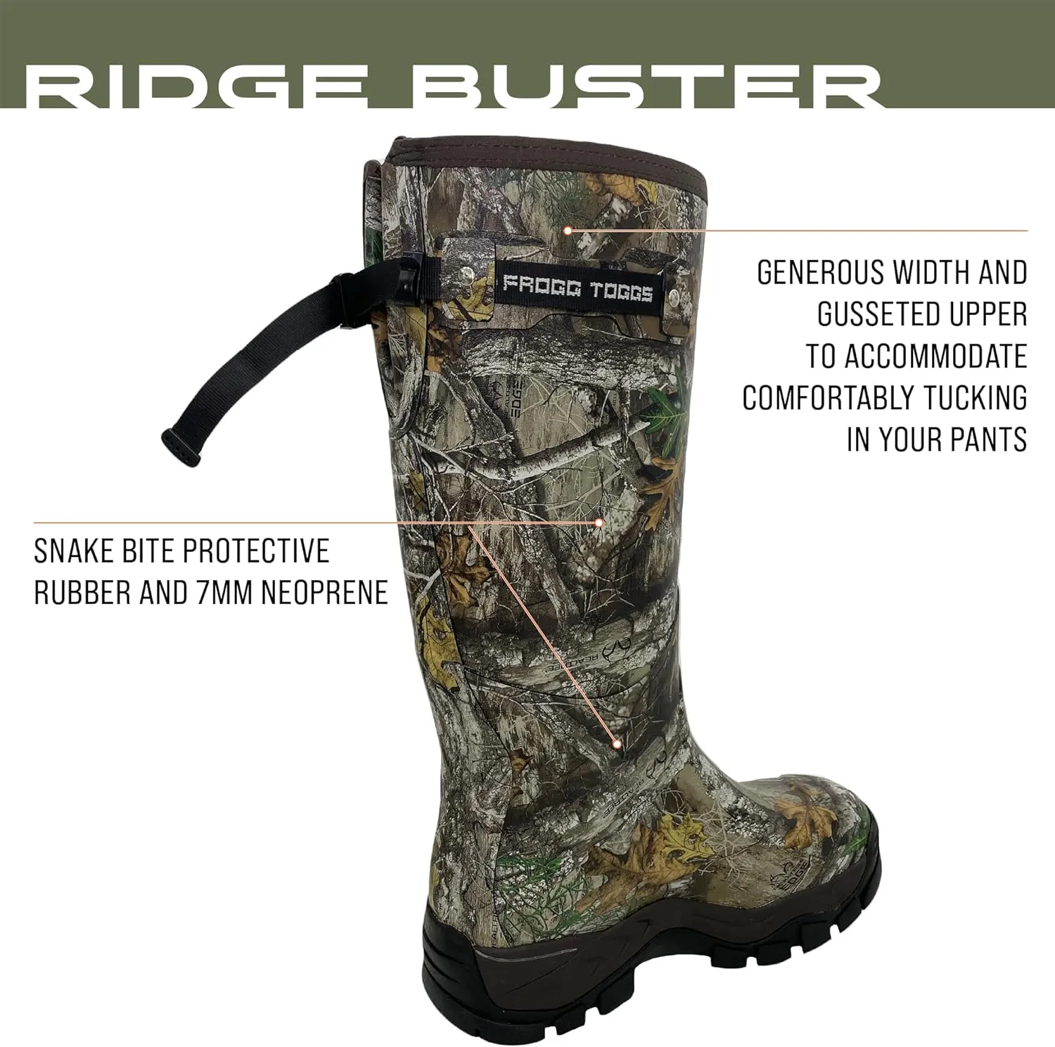FROGG TOGGS Men's Ridge Buster, Snake Protection in a Rubber, Neoprene Waterproof Boot