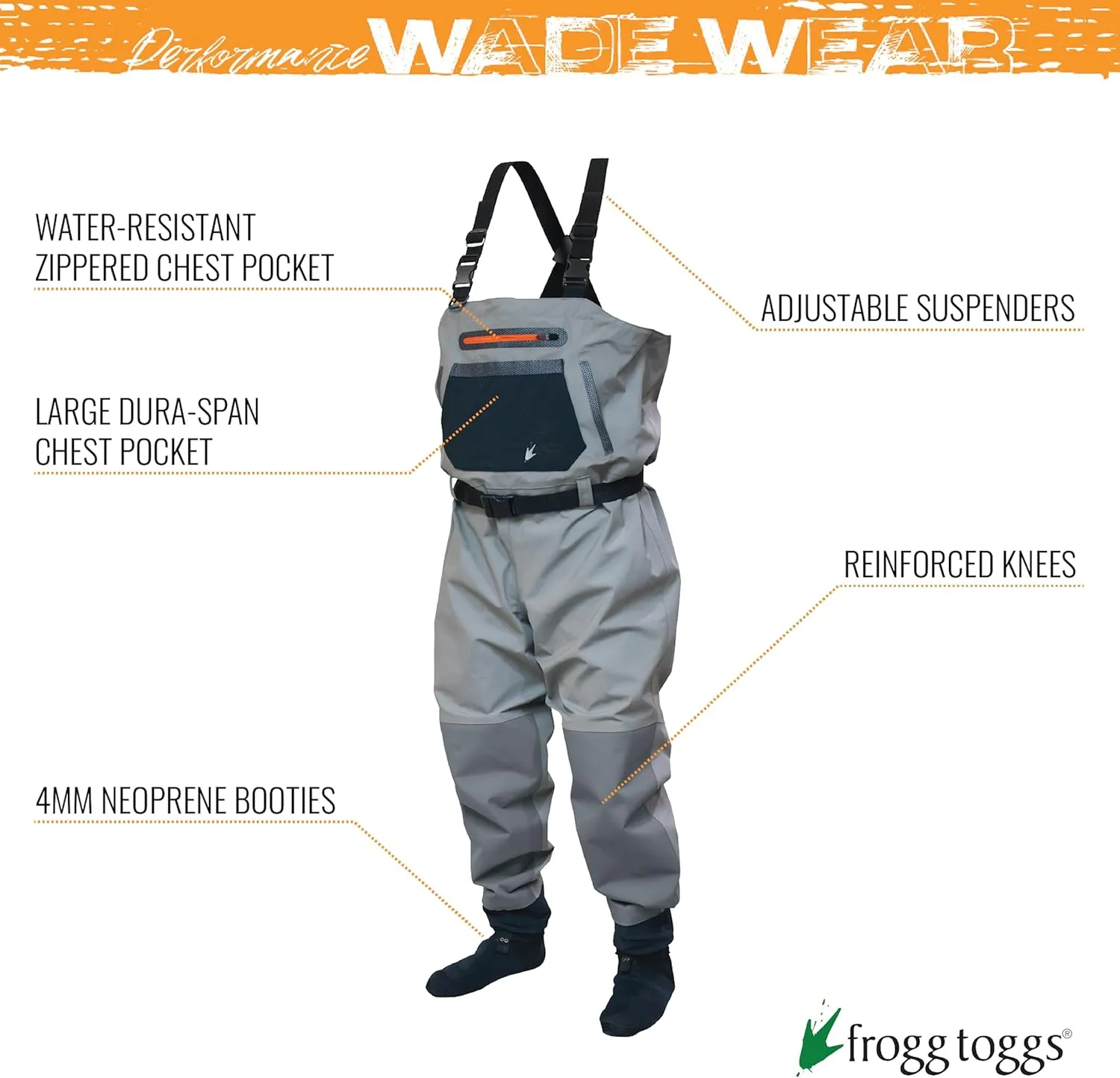 FROGG TOGGS Sierran Breathable Waterproof Stockingfoot Fishing Chest Wader for Fishing