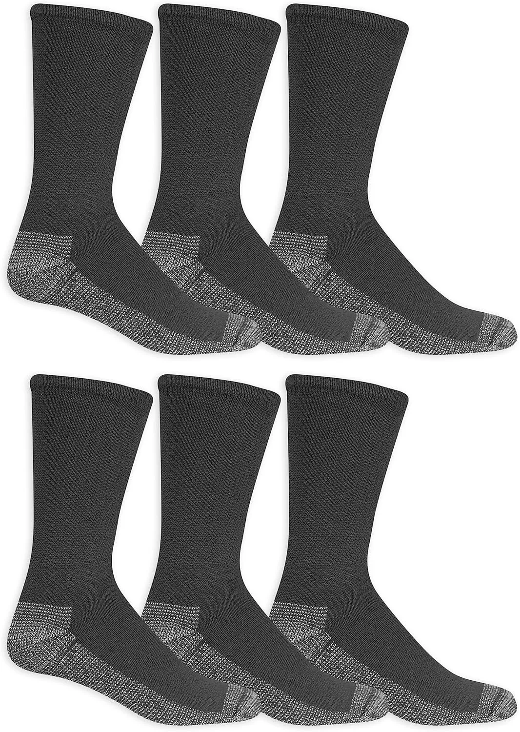 Fruit of the Loom Men's Essential 6 Pair Pack Casual Socks with Cushion and Arch Support