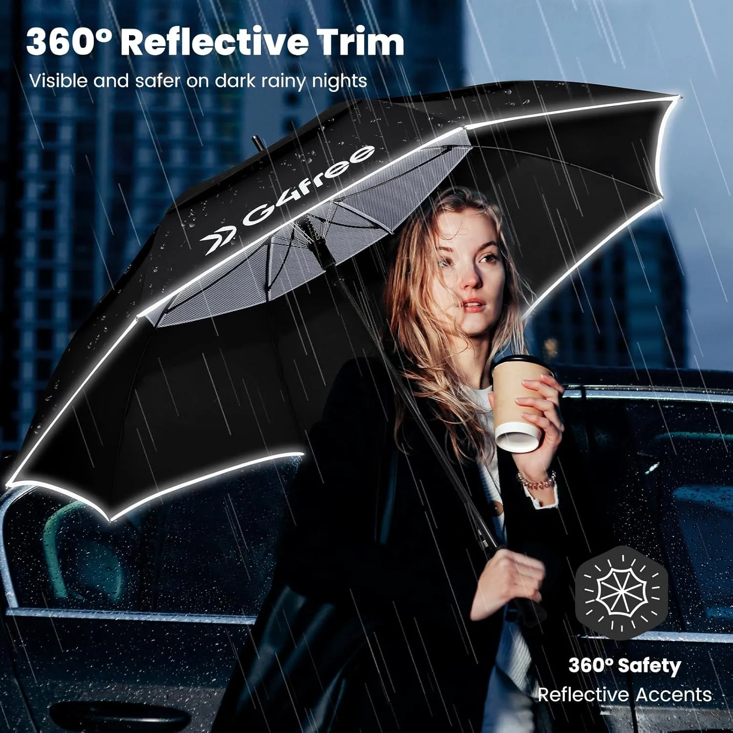 G4Free Strongest Golf Umbrella with Full Carbon Fiber, Well-constructed & Super Lightweight & Windproof Double Vented Mesh Canopy Large Oversized Stick Umbrellas for Rain Sun, Automatic Open