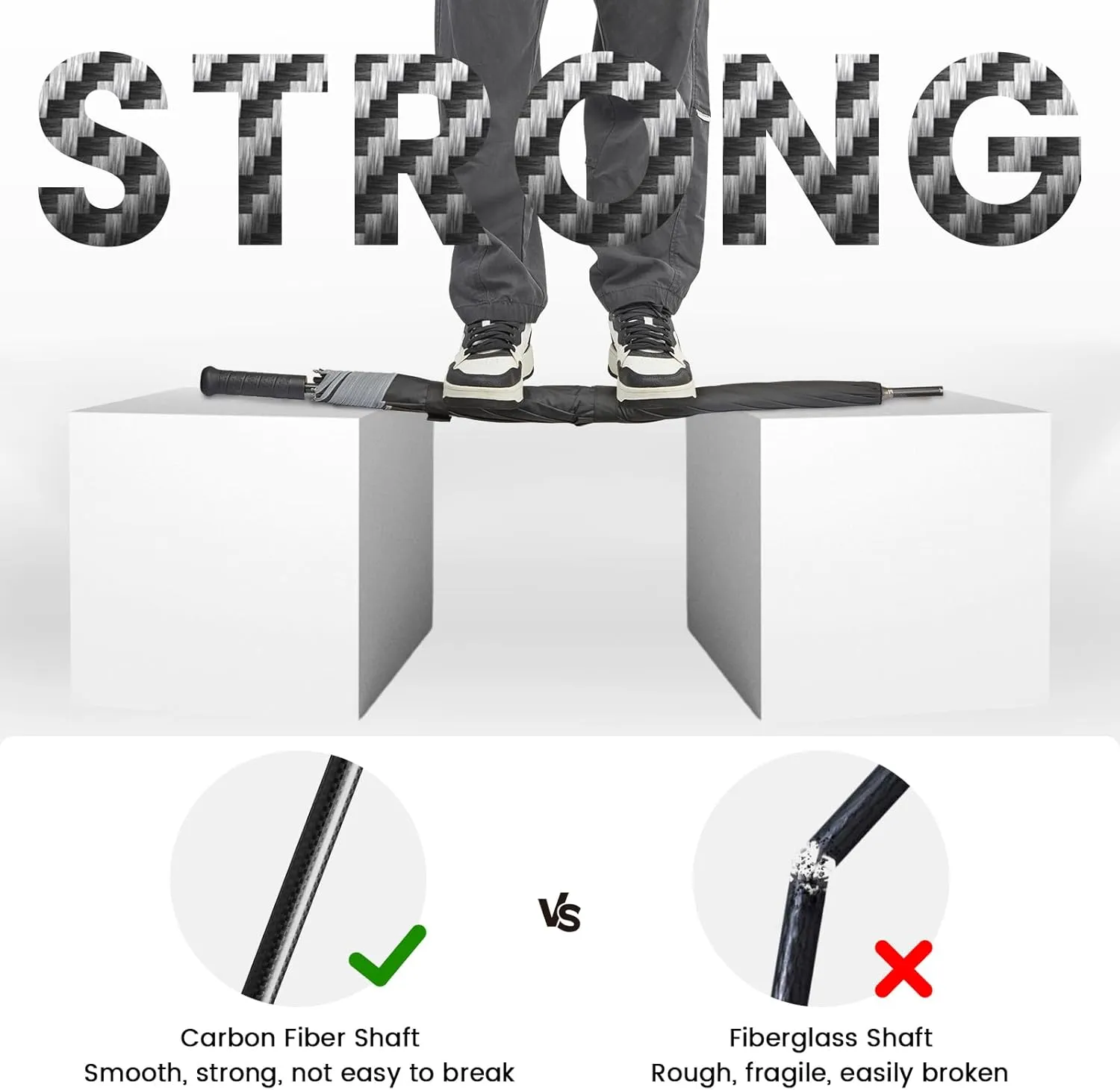 G4Free Strongest Golf Umbrella with Full Carbon Fiber, Well-constructed & Super Lightweight & Windproof Double Vented Mesh Canopy Large Oversized Stick Umbrellas for Rain Sun, Automatic Open