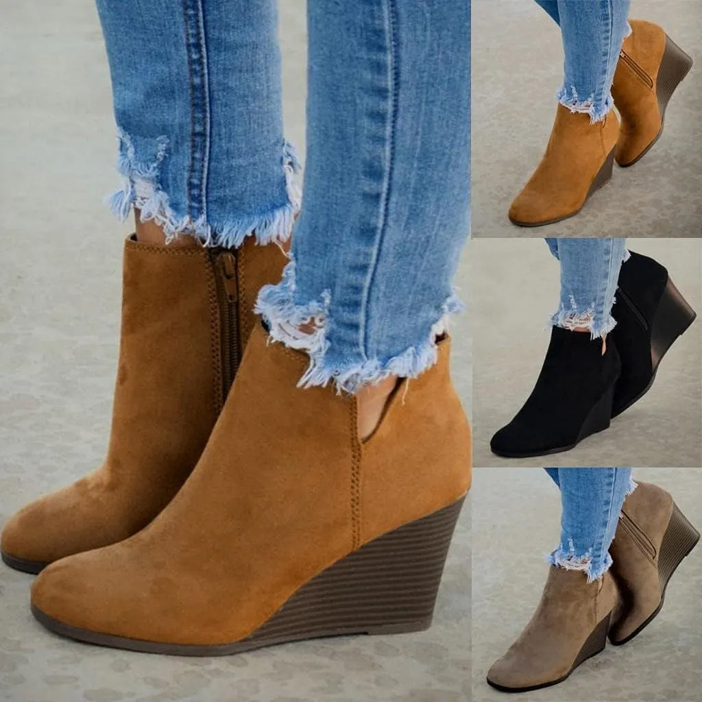 Gibobby Ankle Booties for Women with Heel,Ankle Boots Pointed Toe Faux Leather Stacked Low Heel Side Suede Booties