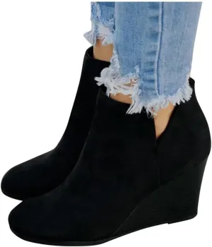 Gibobby Ankle Booties for Women with Heel,Ankle Boots Pointed Toe Faux Leather Stacked Low Heel Side Suede Booties