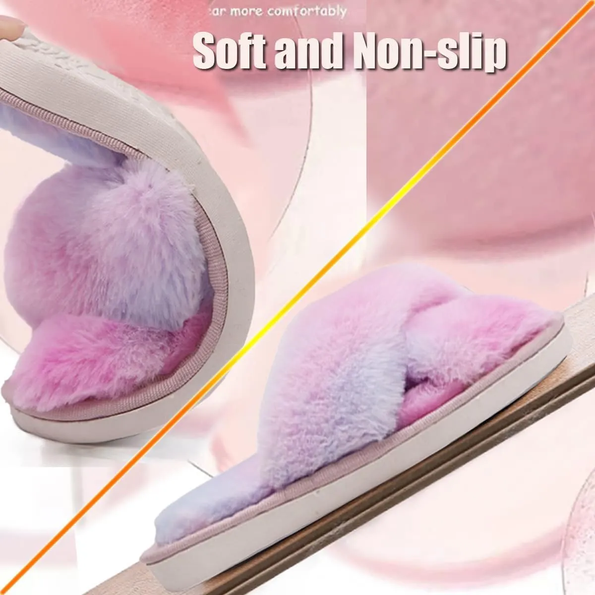 Girl's Fuzzy Fluffy Furry Slippers Fur Flip Flop Open Toe kids Slippers Cross Band Shoes Slides for Girls House Home Indoor Outdoor