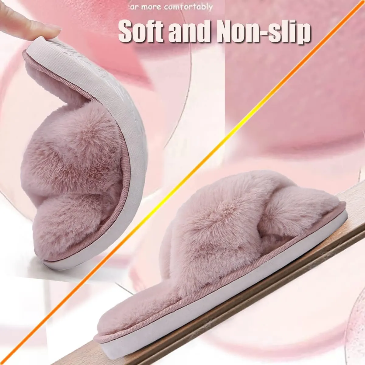 Girl's Fuzzy Fluffy Furry Slippers Fur Flip Flop Open Toe kids Slippers Cross Band Shoes Slides for Girls House Home Indoor Outdoor