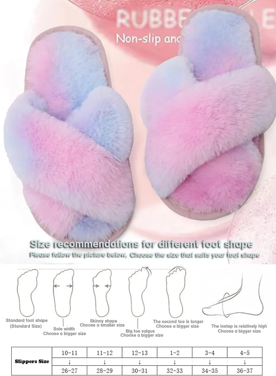 Girl's Fuzzy Fluffy Furry Slippers Fur Flip Flop Open Toe kids Slippers Cross Band Shoes Slides for Girls House Home Indoor Outdoor