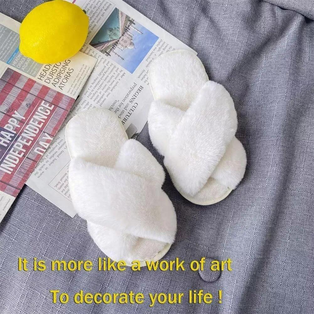 Girl's Fuzzy Fluffy Furry Slippers Fur Flip Flop Open Toe kids Slippers Cross Band Shoes Slides for Girls House Home Indoor Outdoor