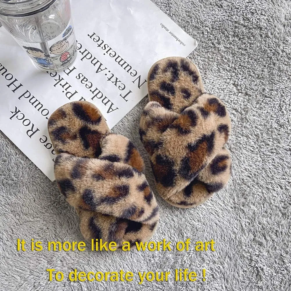 Girl's Fuzzy Fluffy Furry Slippers Fur Flip Flop Open Toe kids Slippers Cross Band Shoes Slides for Girls House Home Indoor Outdoor