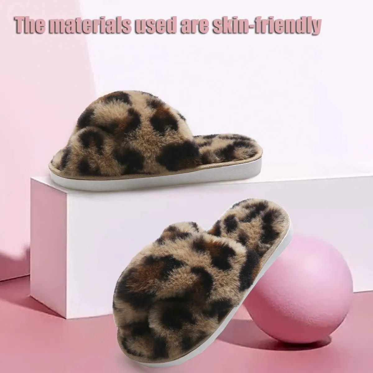 Girl's Fuzzy Fluffy Furry Slippers Fur Flip Flop Open Toe kids Slippers Cross Band Shoes Slides for Girls House Home Indoor Outdoor