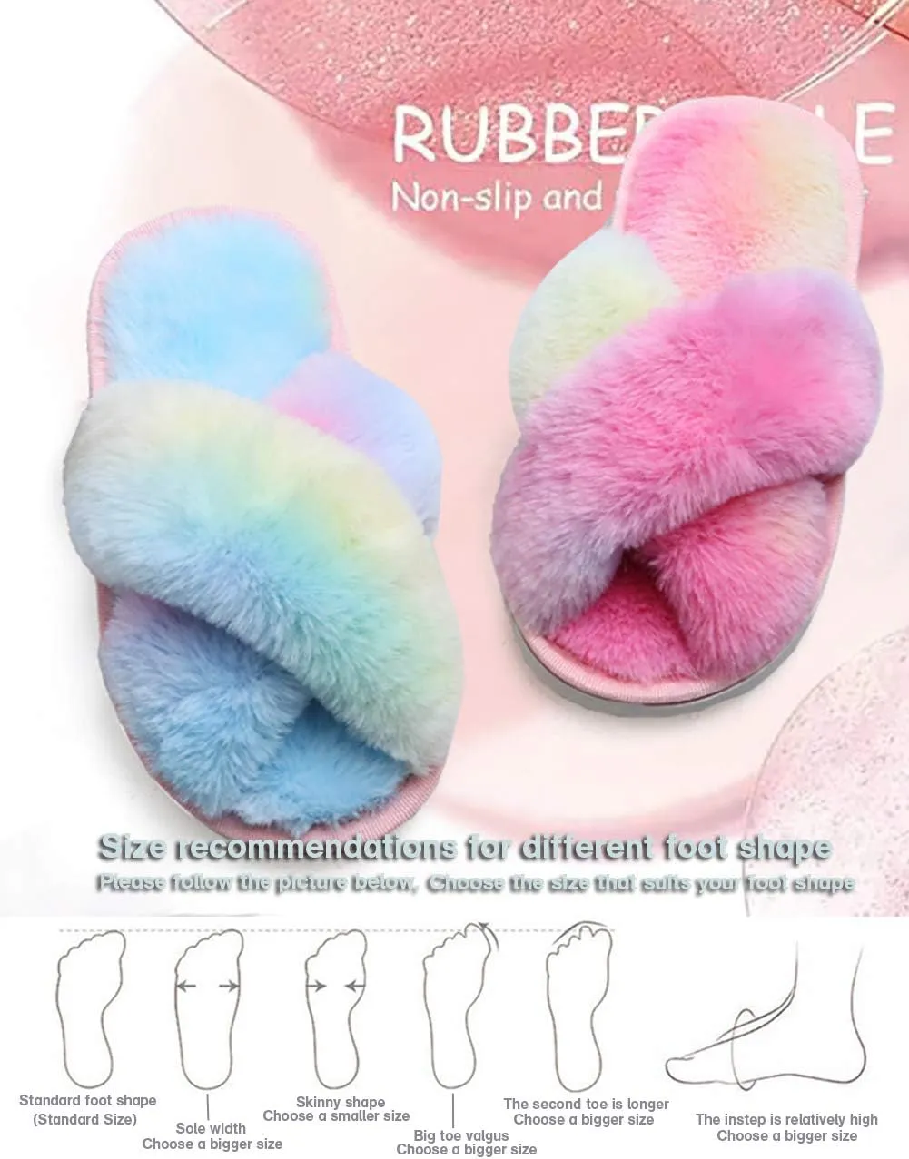 Girl's Fuzzy Fluffy Furry Slippers Fur Flip Flop Open Toe kids Slippers Cross Band Shoes Slides for Girls House Home Indoor Outdoor