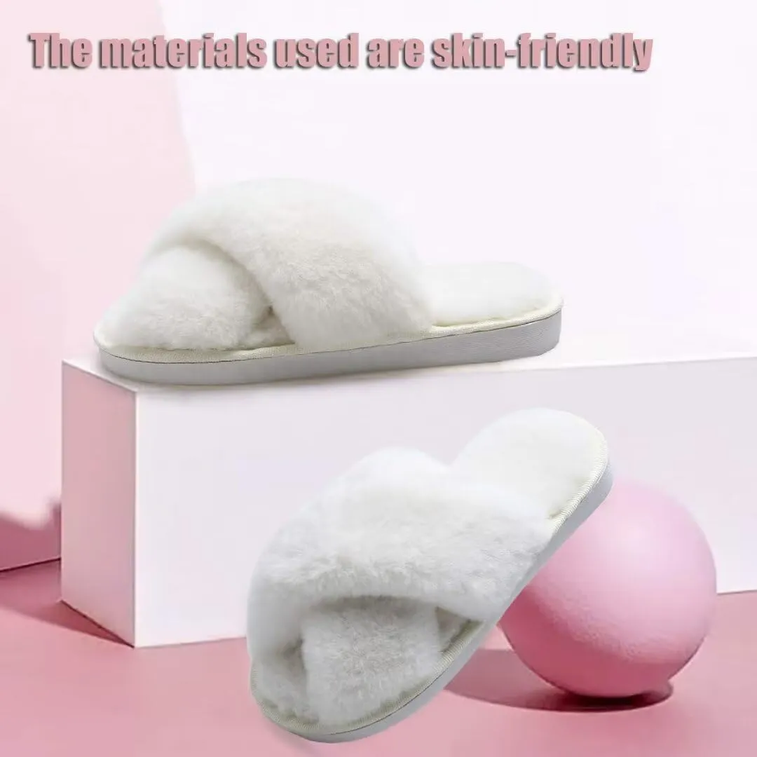 Girl's Fuzzy Fluffy Furry Slippers Fur Flip Flop Open Toe kids Slippers Cross Band Shoes Slides for Girls House Home Indoor Outdoor