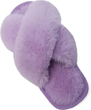 Girl's Fuzzy Fluffy Furry Slippers Fur Flip Flop Open Toe kids Slippers Cross Band Shoes Slides for Girls House Home Indoor Outdoor