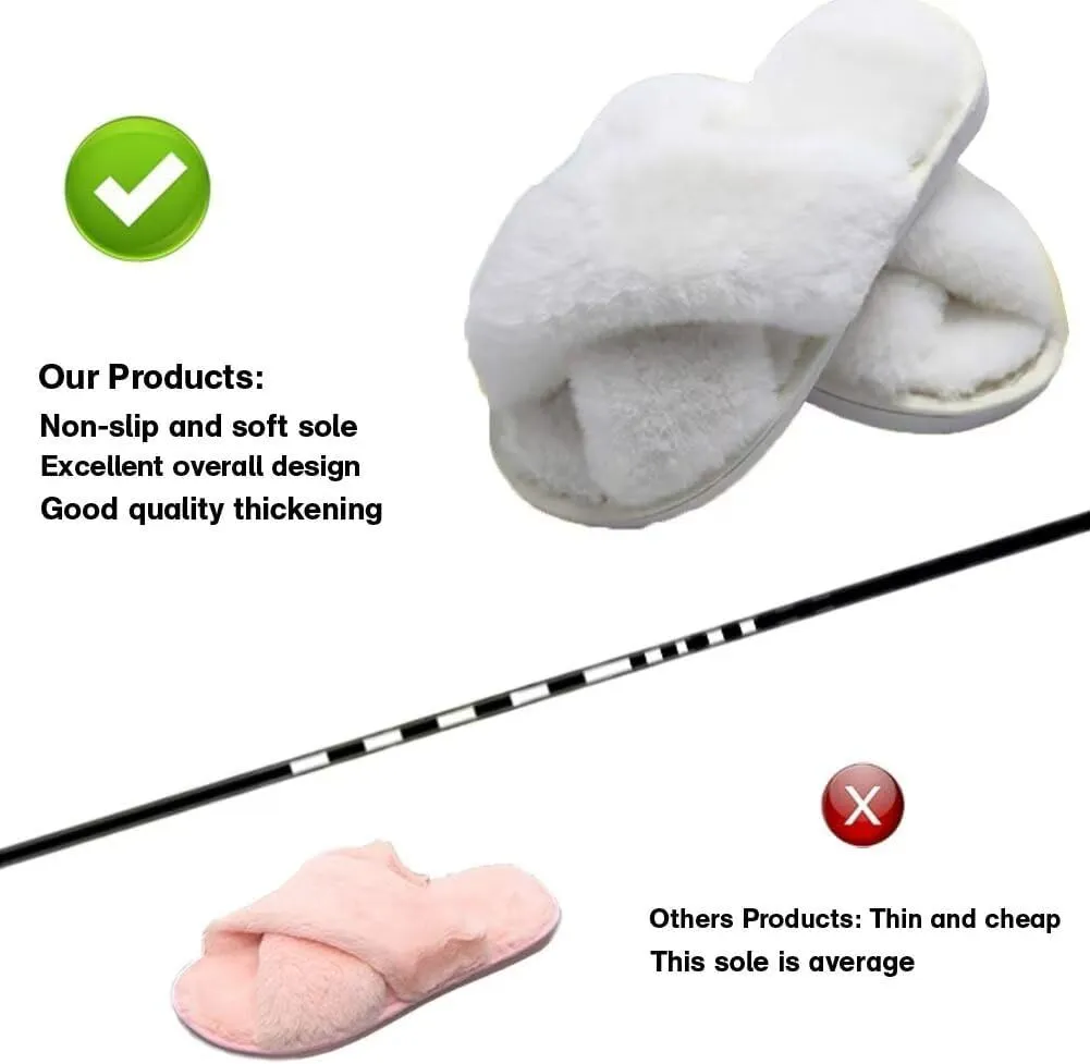 Girl's Fuzzy Fluffy Furry Slippers Fur Flip Flop Open Toe kids Slippers Cross Band Shoes Slides for Girls House Home Indoor Outdoor