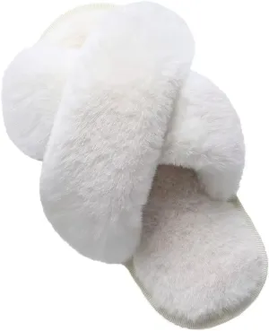 Girl's Fuzzy Fluffy Furry Slippers Fur Flip Flop Open Toe kids Slippers Cross Band Shoes Slides for Girls House Home Indoor Outdoor