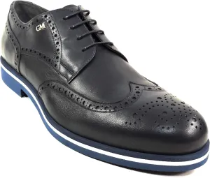 Goodman Men's Leather Wingtip Oxford Shoes, Navy Blue with Comfort Sole, Brogue Design