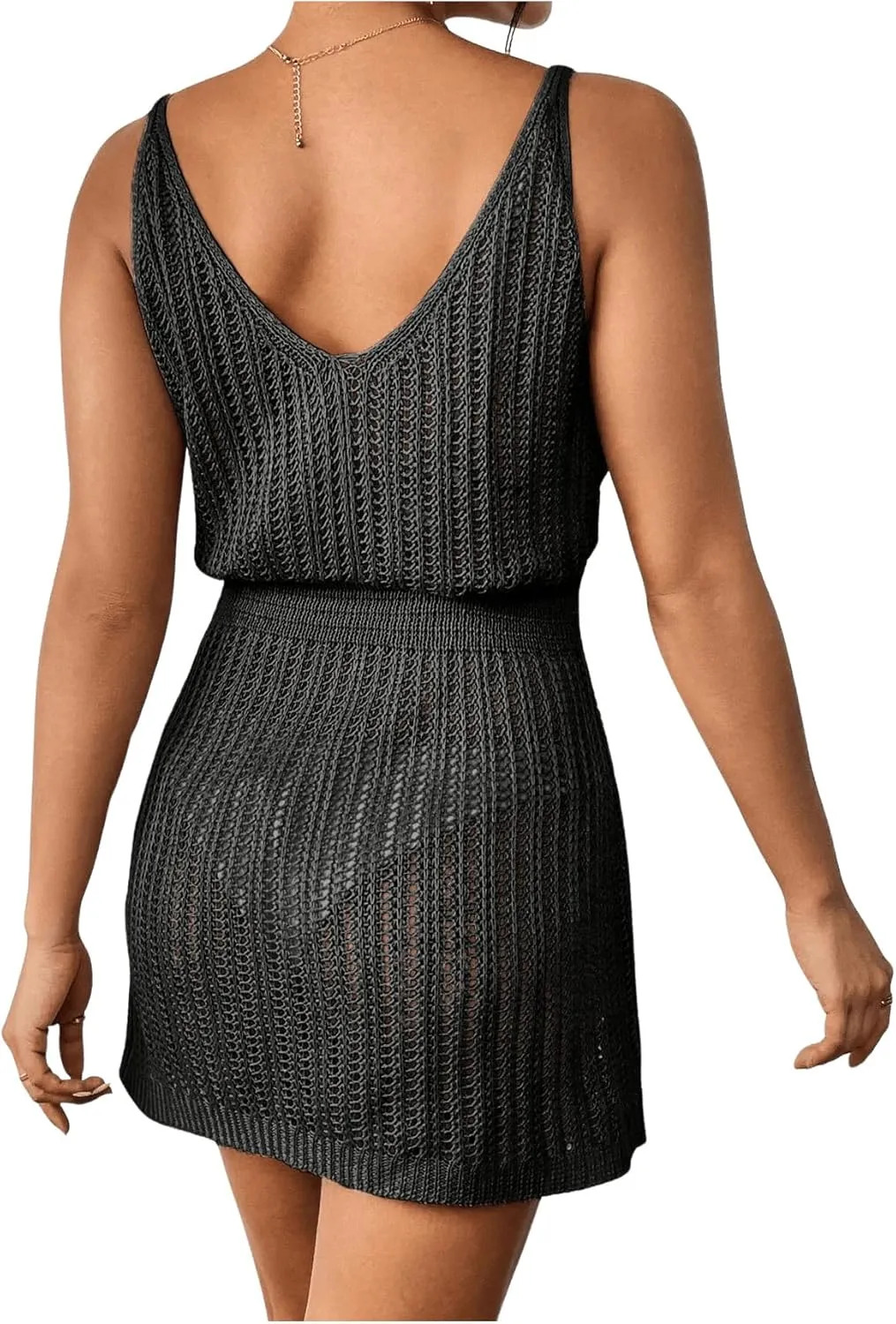GORGLITTER Women's Crochet Cover Up Dress Hollow Out Sleeveless V Neck Bathing Suit Cover Ups