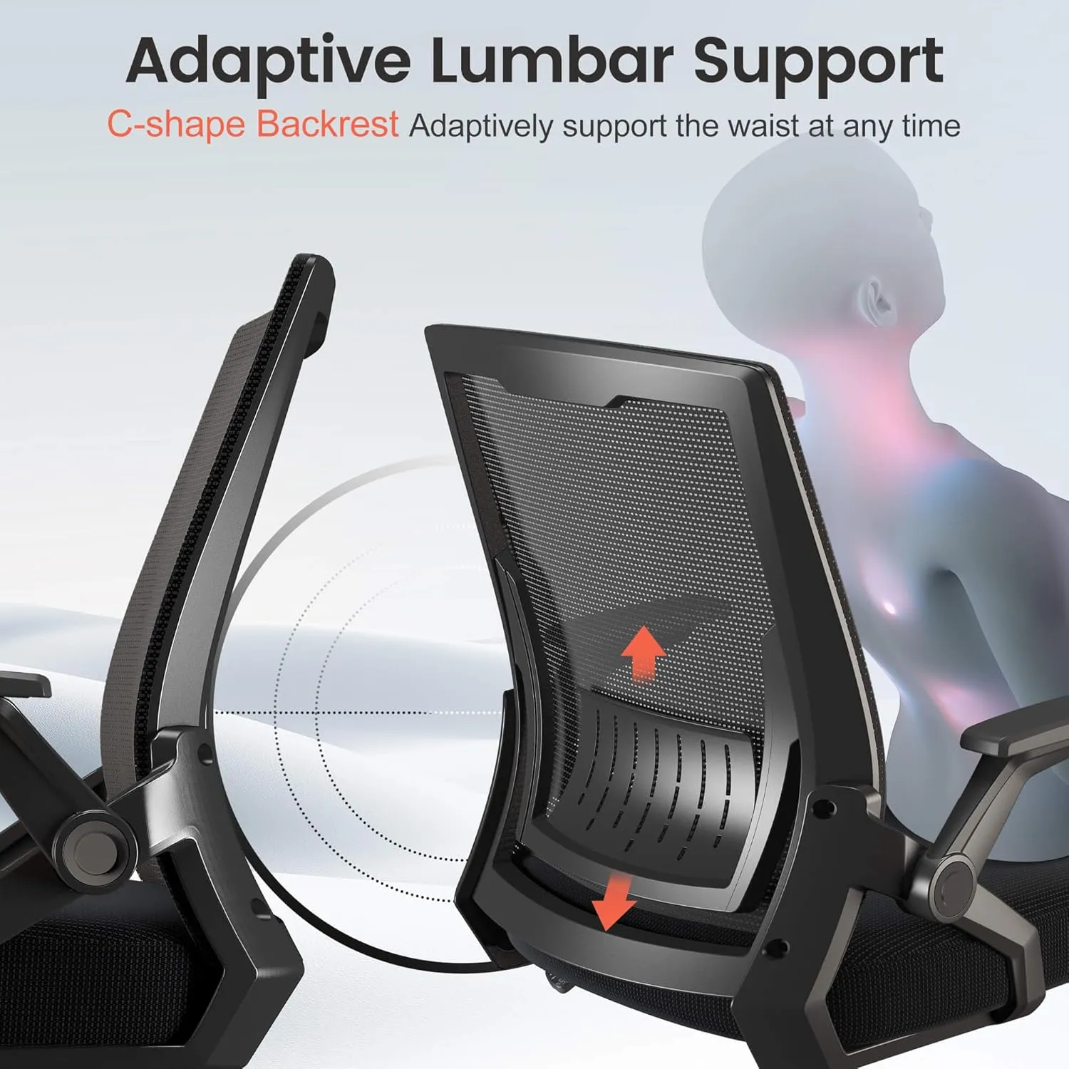 GTRACING Ergonomic Office Chair with Flip-up Armrests Executive Computer Chair for Home Office, Breathable Mesh & Adaptive Lumbar Support, Wide Seat Black